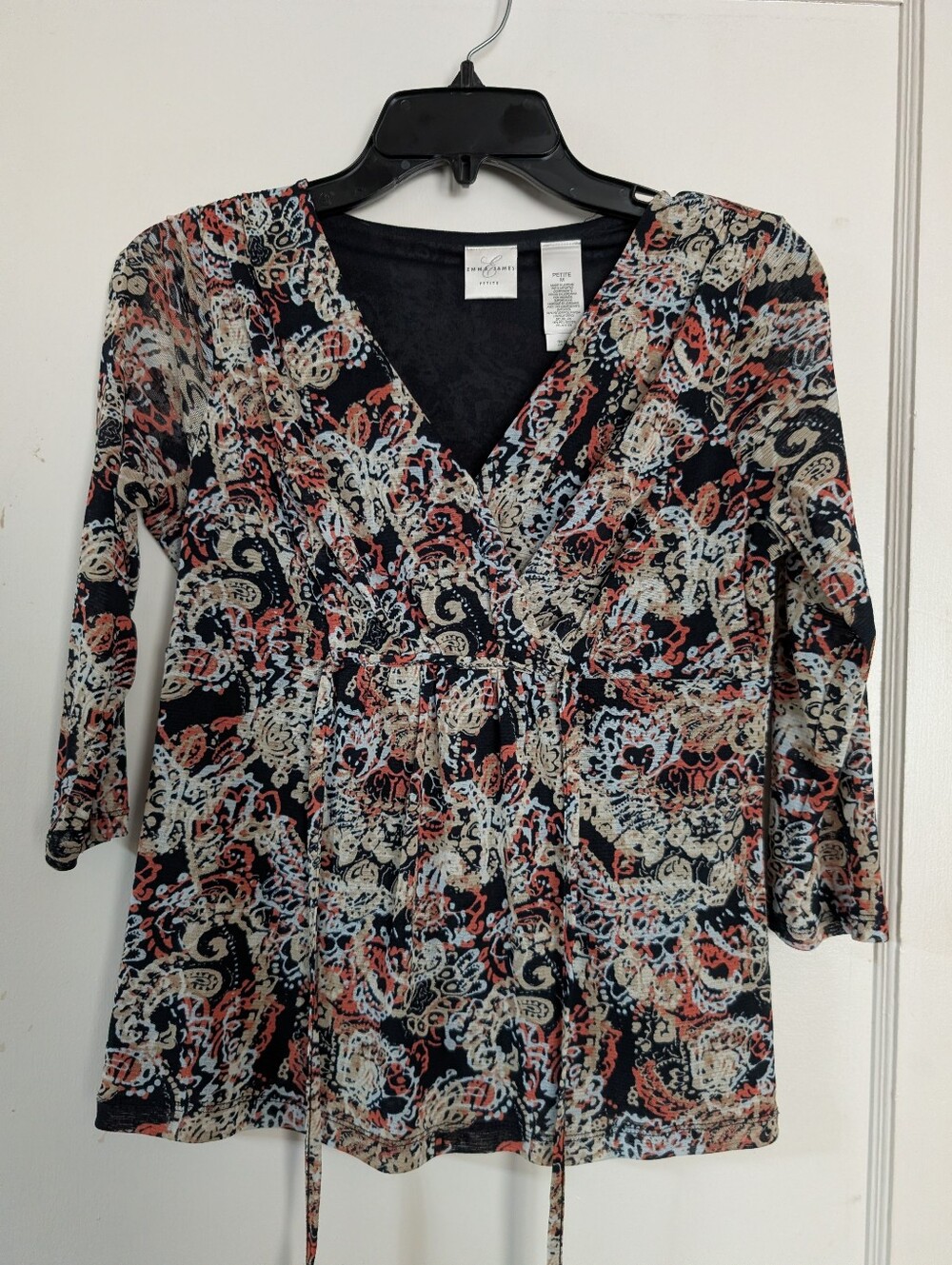 Emma James Paisley V-Neck Blouse in Navy, Cream & Rust